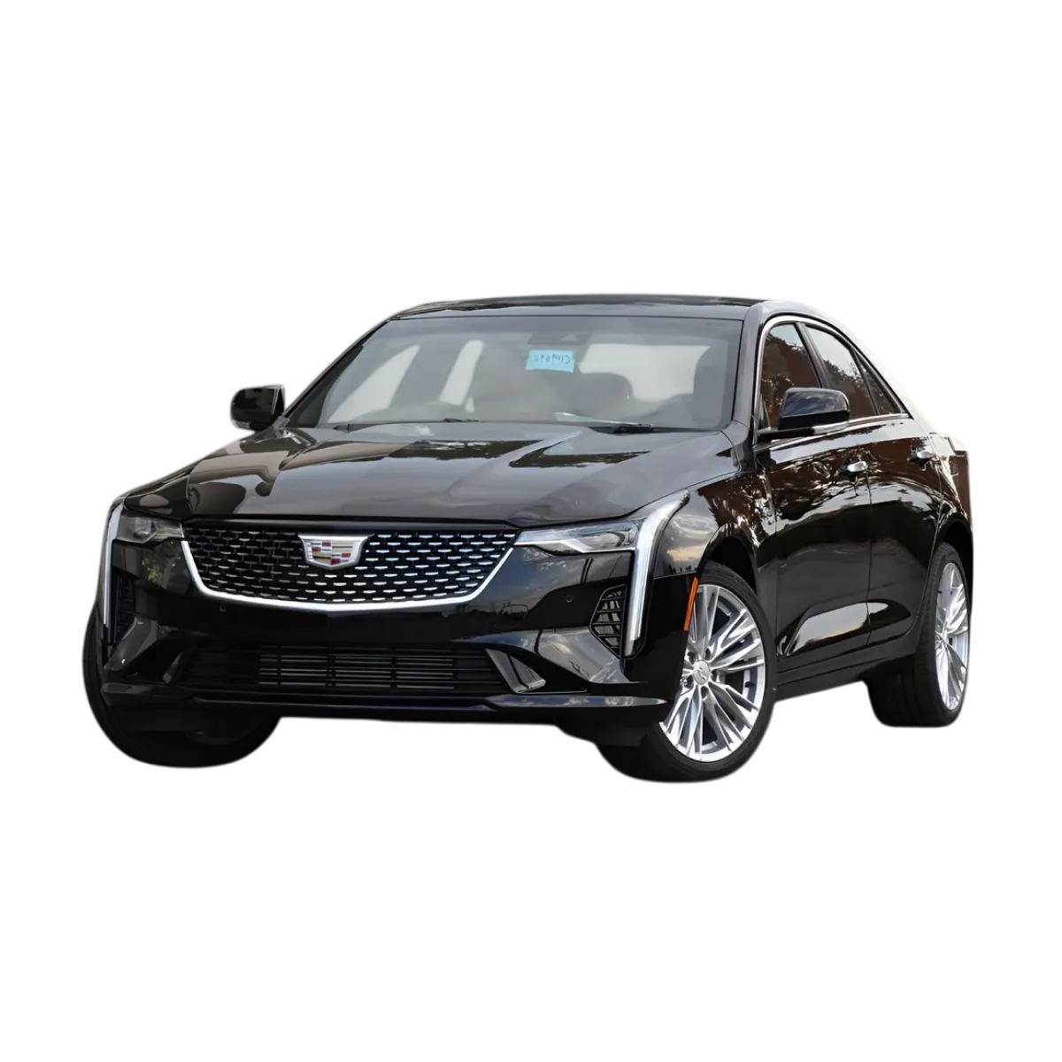 Black 2025 Cadillac CT5 displayed as part of the Cadillac CT4 Luxury fleet for limo service in Chicago.