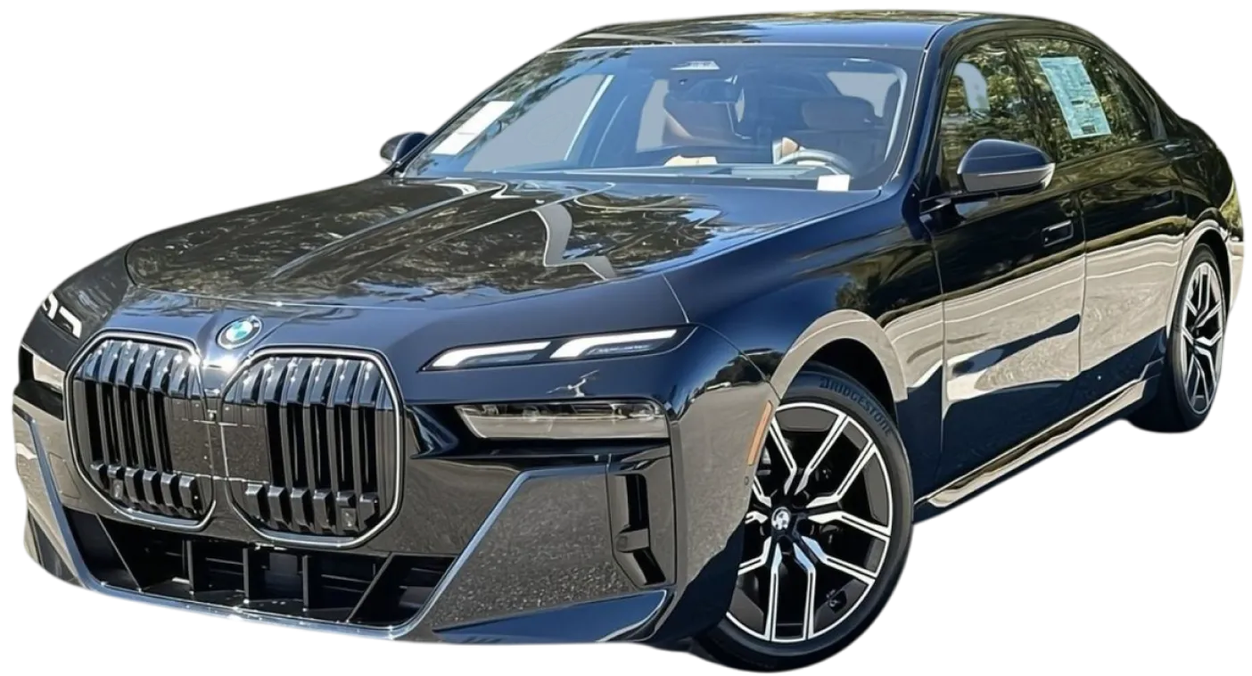 BMW 750i Sedan – Executive Power with Subtle Luxury BMW 750i black luxury sedan ready for VIP airport pickup in Chicago